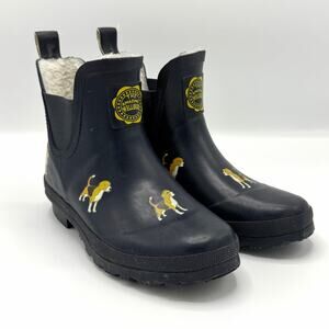WELLIBOB Navy Beagle Print Rain Boots Faux Fur Lined Ankle Wellies Waterproof 5